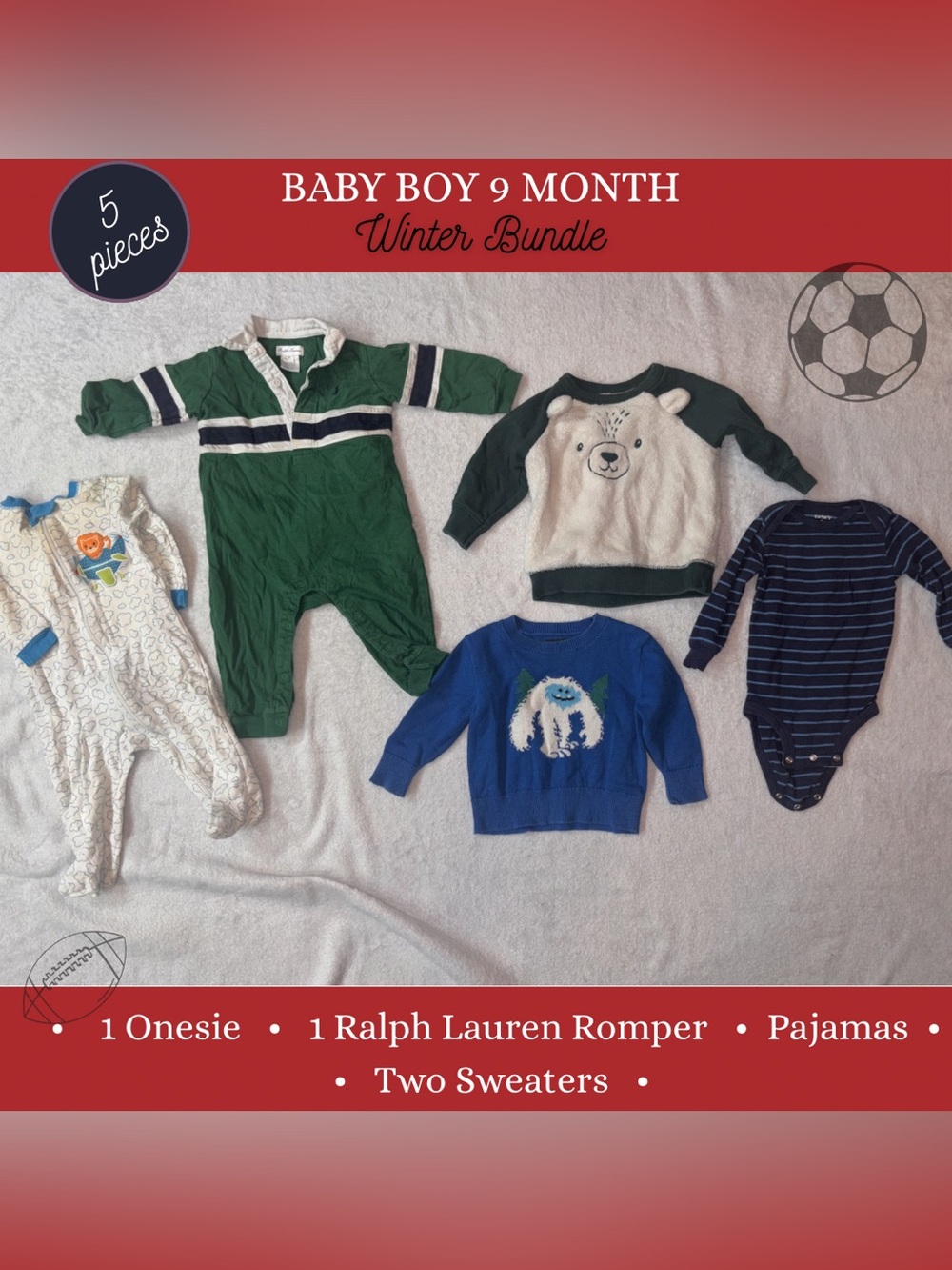 6-9 Month Winter Boy Bundle | 5 Pieces | Ralph Lauren Outfit